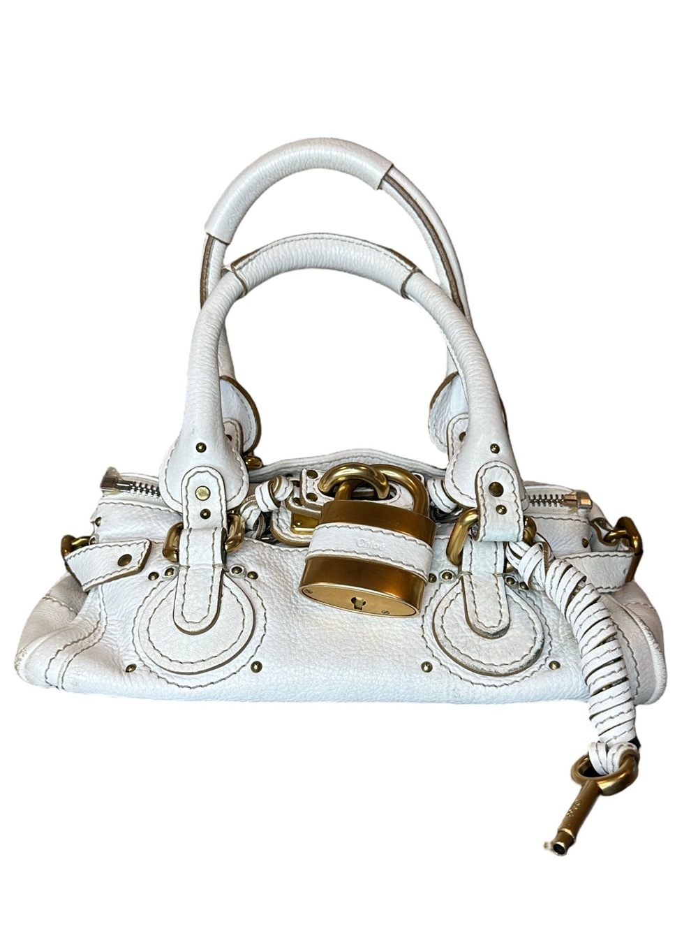 CHLOE Paddington Ivory Leather Mini Top Handle Bag with Lock and Key, COA